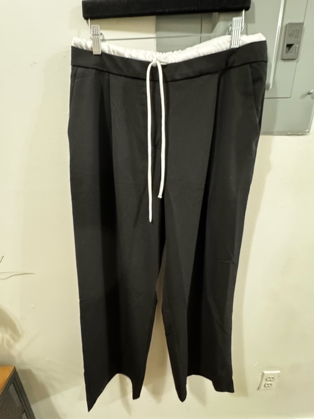 Zara Black Pants with White Drawstring